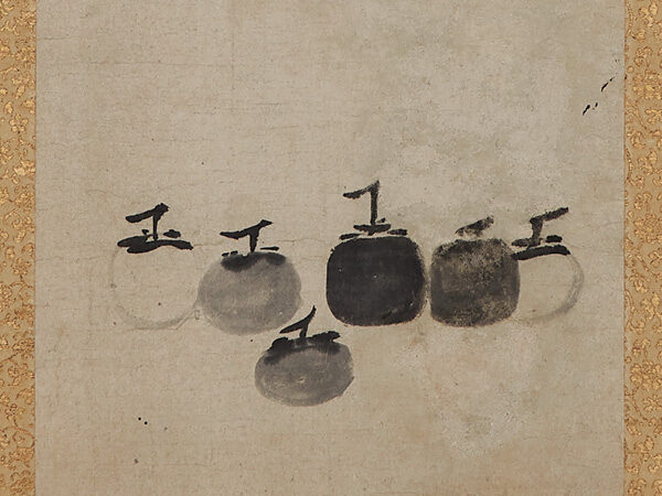 Persimmons, 13th century, attributed to Muqi (Chinese, active mid to late 13th century). China; Southern Song Dynasty. Ink on paper. Lent by Ryokoin Temple.